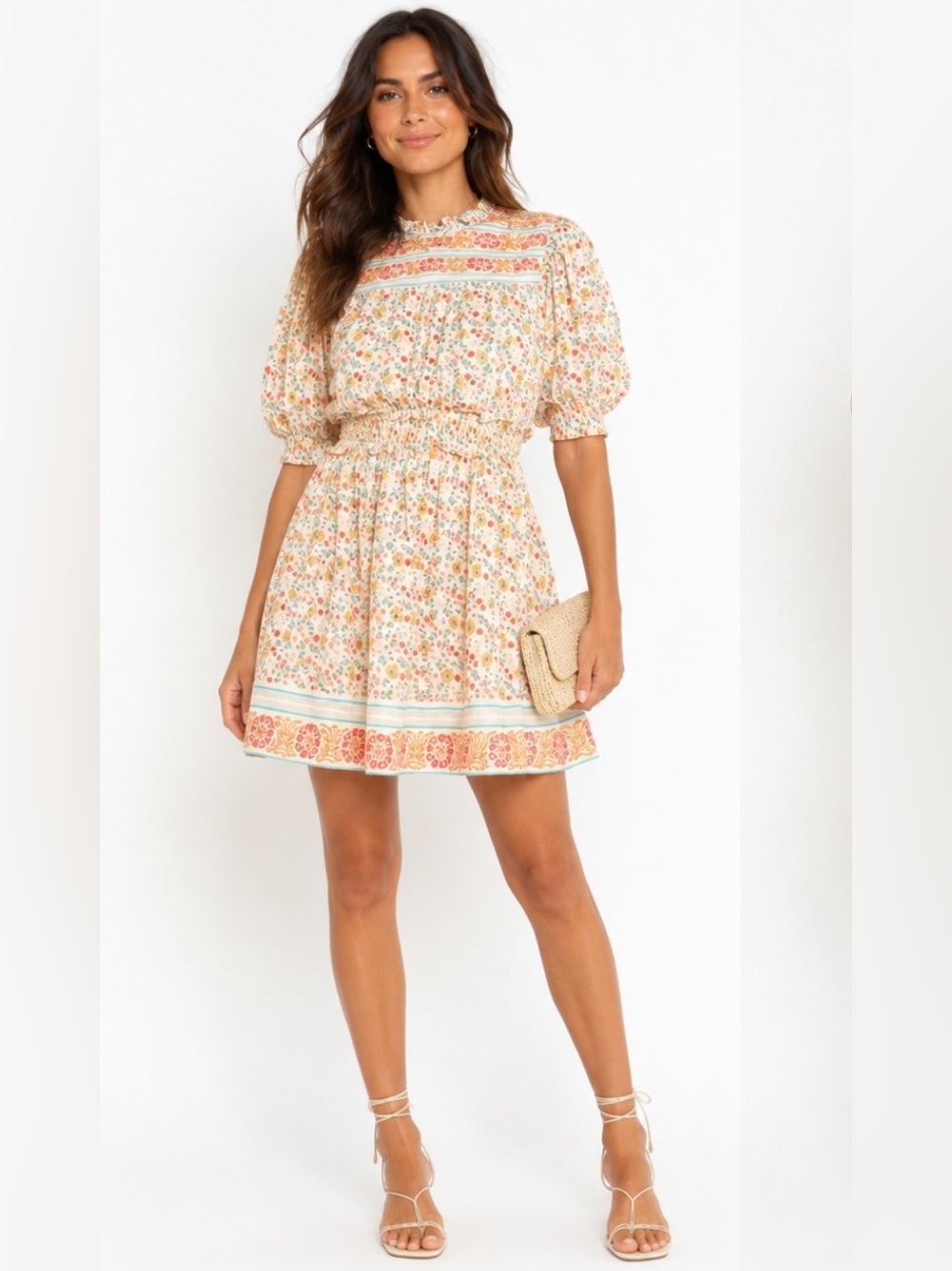 HOST PICK ❤️ CLEOBELLA CORAL ORANGE TURQUOISE FLORAL OPEN BACK MINI DRESS M NWT